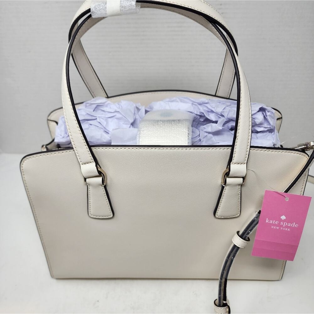 Kate Spade Ivory Off White Handbag Satchel Pebble Leather Purse Gold Trim NWT - Picture 8 of 13